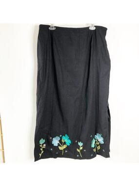 Giorgio Fiorlini 18W Linen Embroidered Skirt Floral NEW 18W Black Maxi
